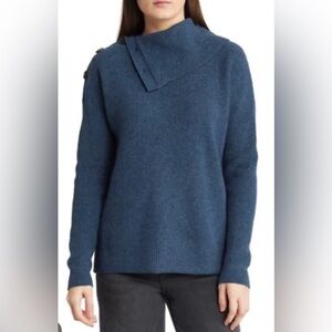Madewell blue Button-Shoulder Turtleneck Sweater wool blend M